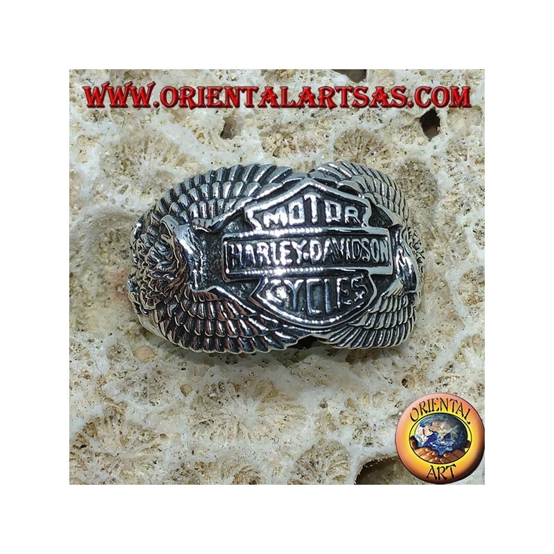 Silberring mit Harley Davidson Logo unter den Adlern