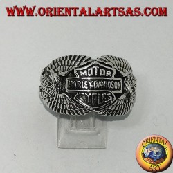 Silver ring with the Harley Davidson logo among the eagles