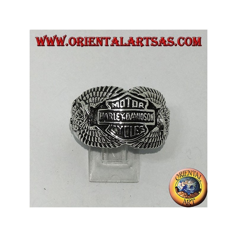 Anello in argento con logo della Harley Davidson tra le  aquile