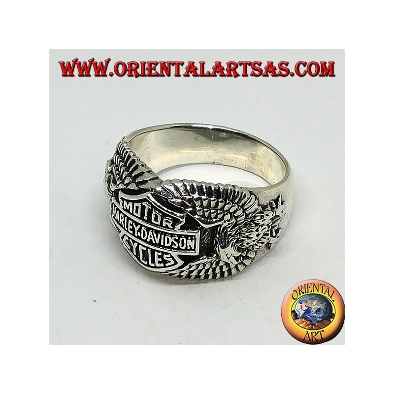 Anello in argento con logo della Harley Davidson tra le  aquile
