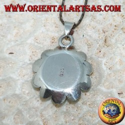 Pendentif en fleur de lotus en argent avec une centrale en Turquoise ronde tibétaine naturelle