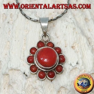 Silver pendant in the shape of a flower of natural corals