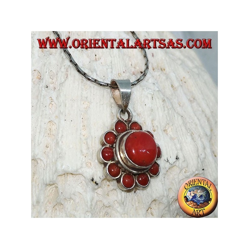 Pendentif en argent en forme de fleur de coraux naturels