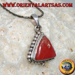 Silver pendant with Tibetan triangular coral, surrounded by dots