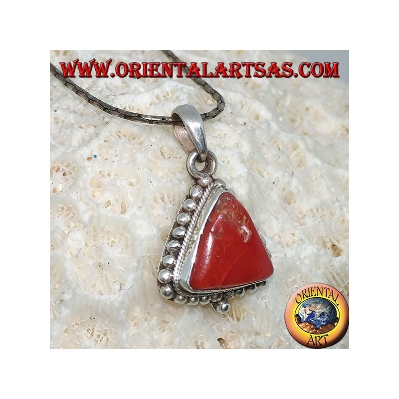 Silver pendant with Tibetan triangular coral, surrounded by dots