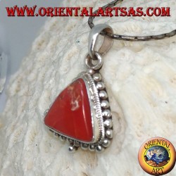 Silver pendant with Tibetan triangular coral, surrounded by dots