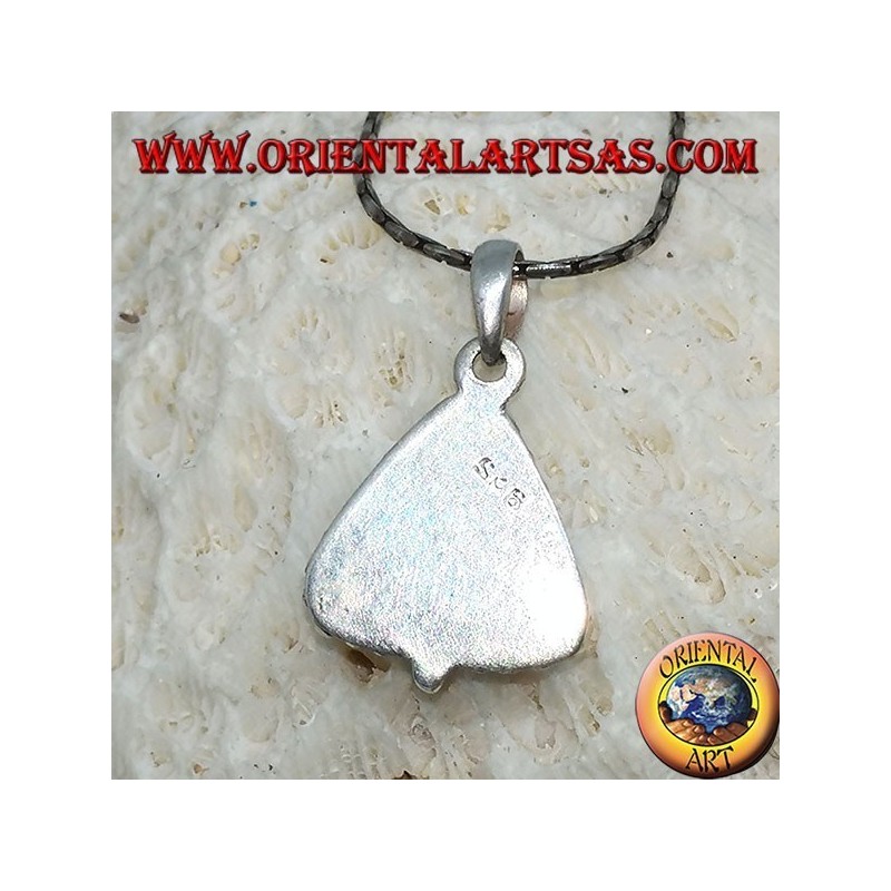 Ciondolo in argento con corallo triangolare Tibetano, contornato di pallini