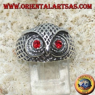 Silver ring owl head with red eyes