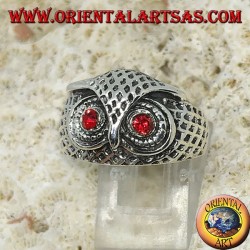 Silver ring owl head with red eyes