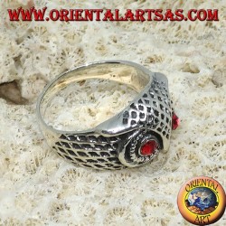 Bague en argent tête de hibou aux yeux rouges