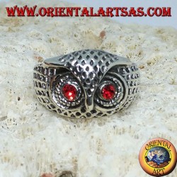 Silver ring owl head with red eyes