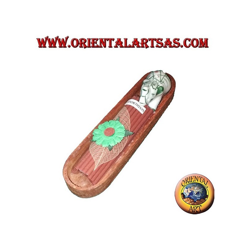 12 Natürliche Räucherstäbchen mit Elefantenbrennkeramik im Oval