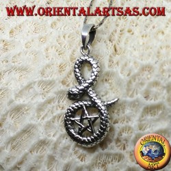 Silver pendant, pentacle wrapped in cobra