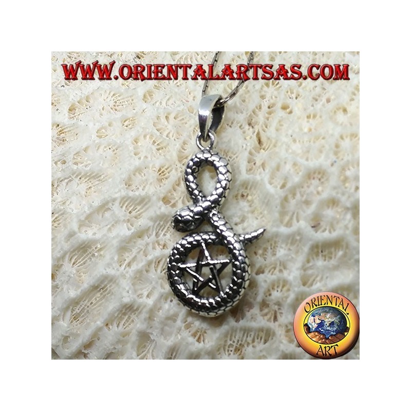 Pendentif en argent, pentacle enveloppé dans du cobra
