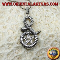 Silver pendant, pentacle wrapped in cobra
