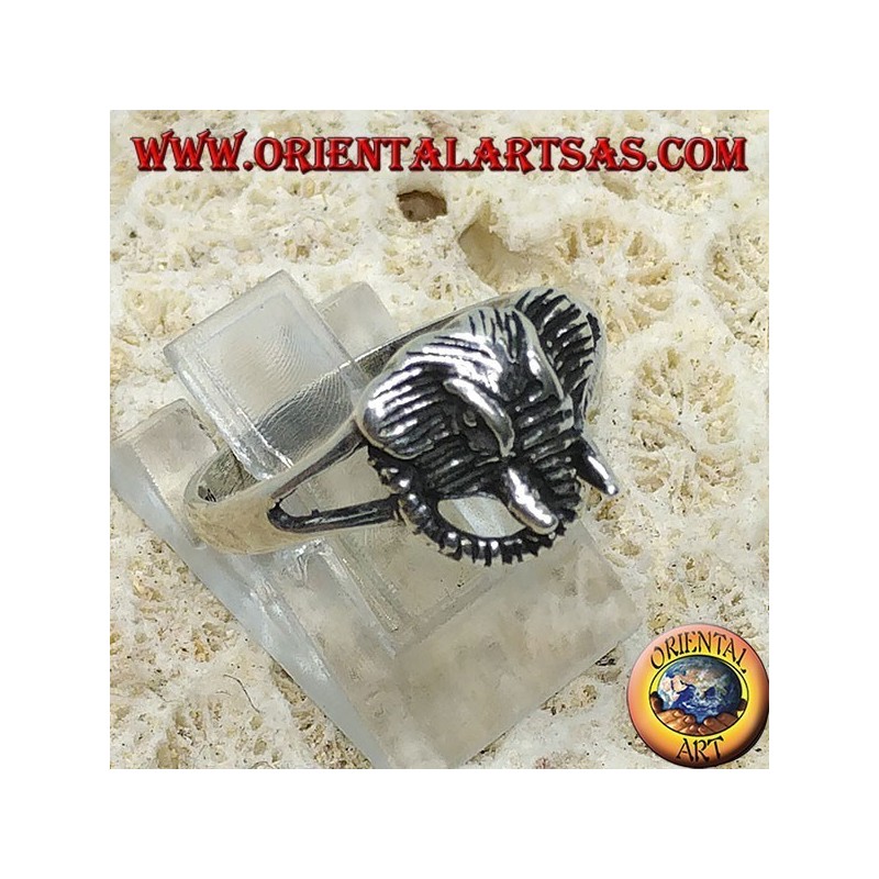 Silver ring with elephant head pachyderm
