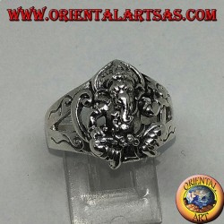 Silver ring with seated Ganesh with six side ring decorations
