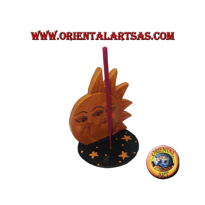 Brennendes Sonnen- und Mondweihrauch in handgemaltem Kiefernholz