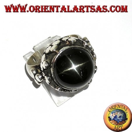 Anello in argento stile imperiale alto con Black Star incastonata 