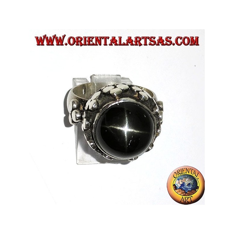 Silver ring, high imperial style with Black Star set
