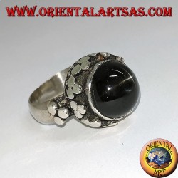 Silver ring, high imperial style with Black Star set