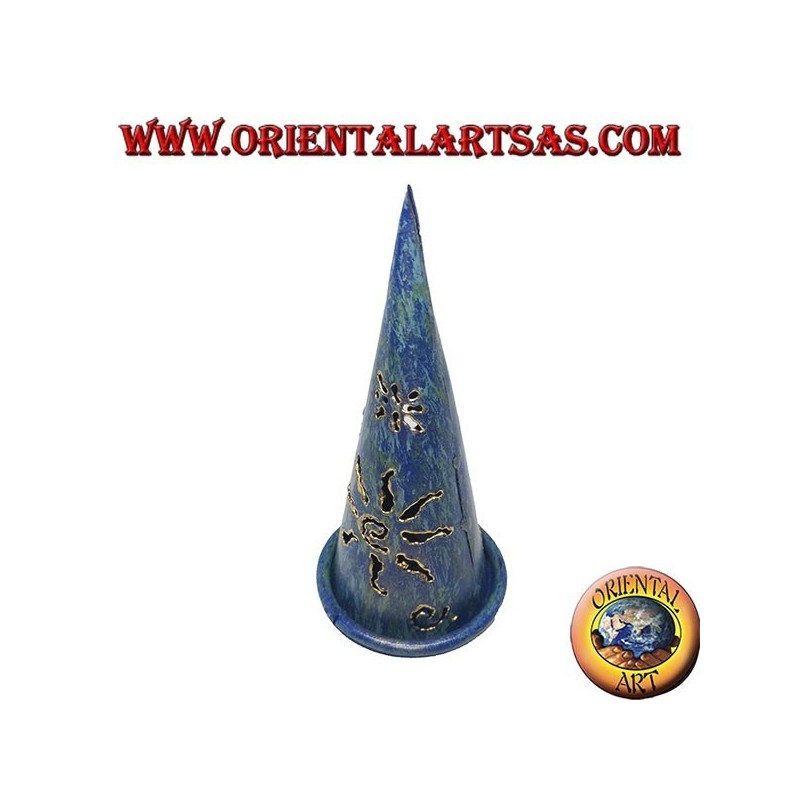 Brennen Sie den Weihrauchkegel, blauen perforierten schmiedeeisernen Kerzenhalter, 13 cm