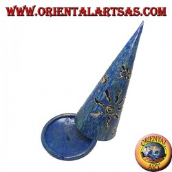 Cono de incienso quemado, candelabro de hierro forjado azul perforado, 13 cm