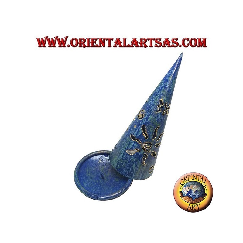 Brennen Sie den Weihrauchkegel, blauen perforierten schmiedeeisernen Kerzenhalter, 13 cm