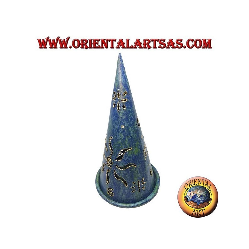 Brennen Sie den Weihrauchkegel, blauen perforierten schmiedeeisernen Kerzenhalter, 16 cm