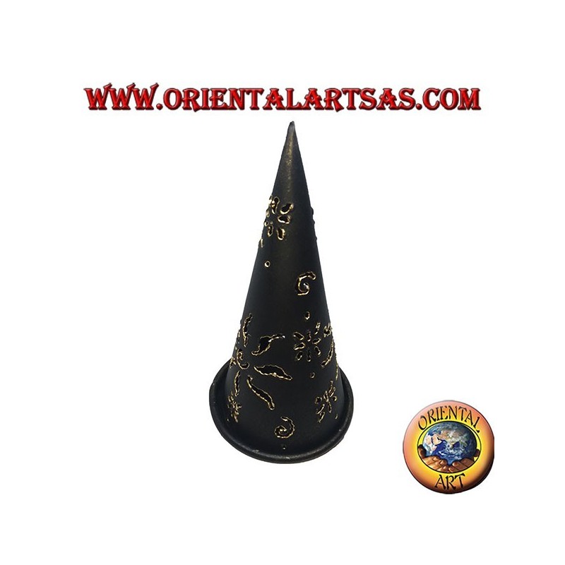 Räucherkegel brennen, schwarzer perforierter Schmiedeeisen-Kerzenhalter, 16 cm