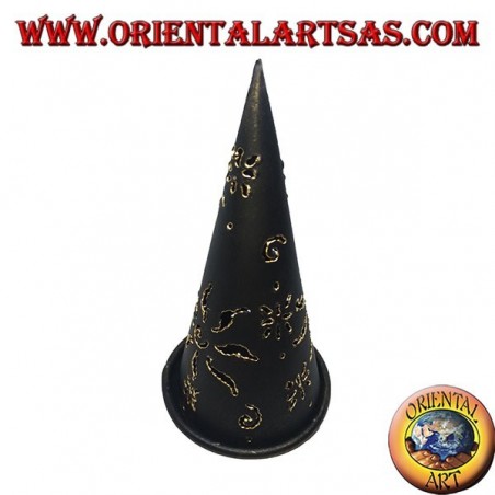 Brucia incenso cono, portacandele in ferro battuto traforato nero, 16 cm