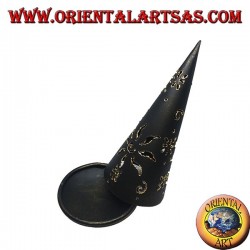 Burn incense cone, black perforated wrought iron candle holder, 16 cm
