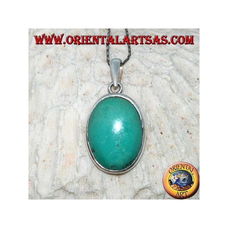 Pendentif en argent avec turquoise tibétaine naturelle (grand)