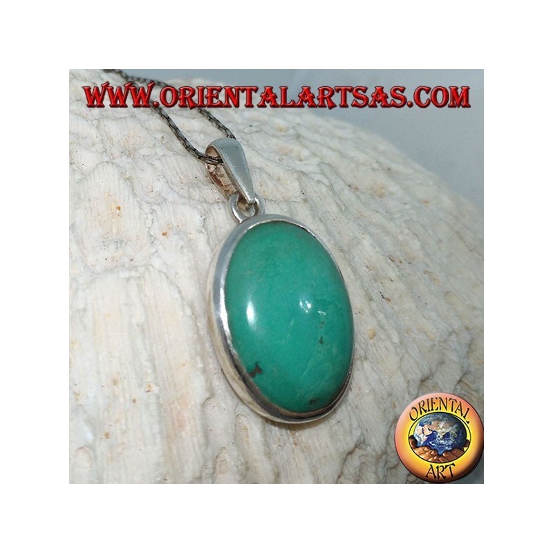 Pendentif en argent avec turquoise tibétaine naturelle (grand)