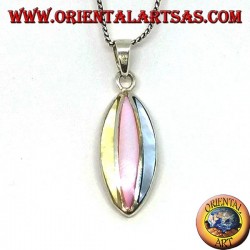 Oval silver pendant with three tri-colored mother-of-pearl stones