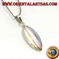 Oval silver pendant with three tri-colored mother-of-pearl stones