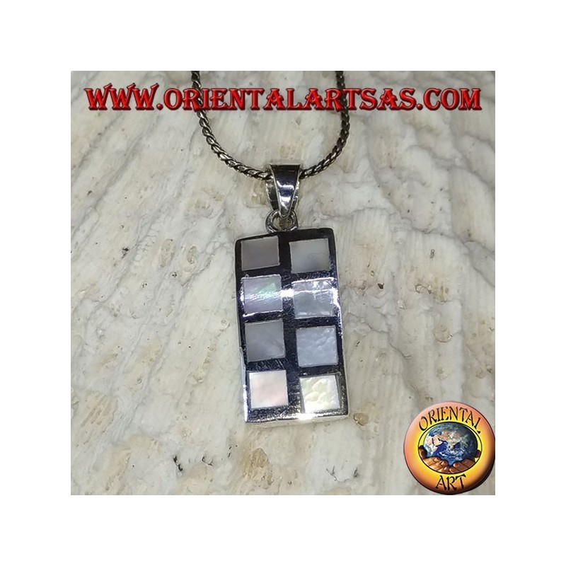 Pendant in rectangular silver with eight alternating mother of pearl squares
