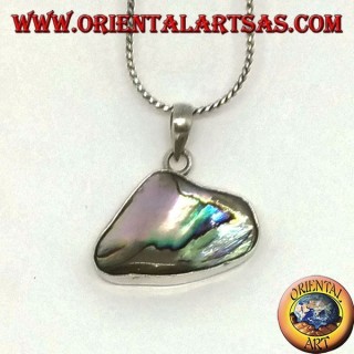 Ciondolo in argento liscio con paua shell naturale (abalone)