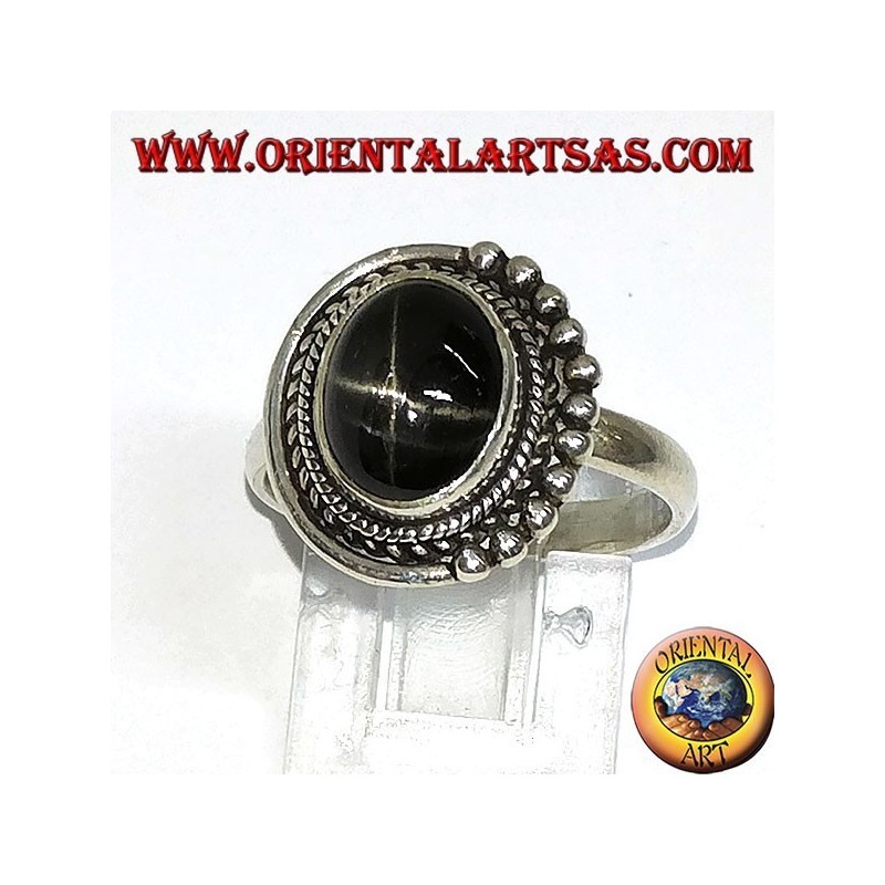 Silberring mit Black Star, oval gefasst