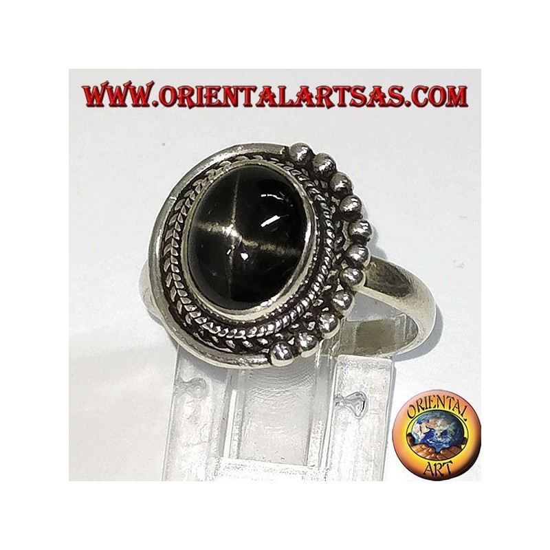 Silberring mit Black Star, oval gefasst