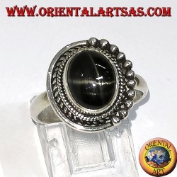 Silberring mit Black Star, oval gefasst