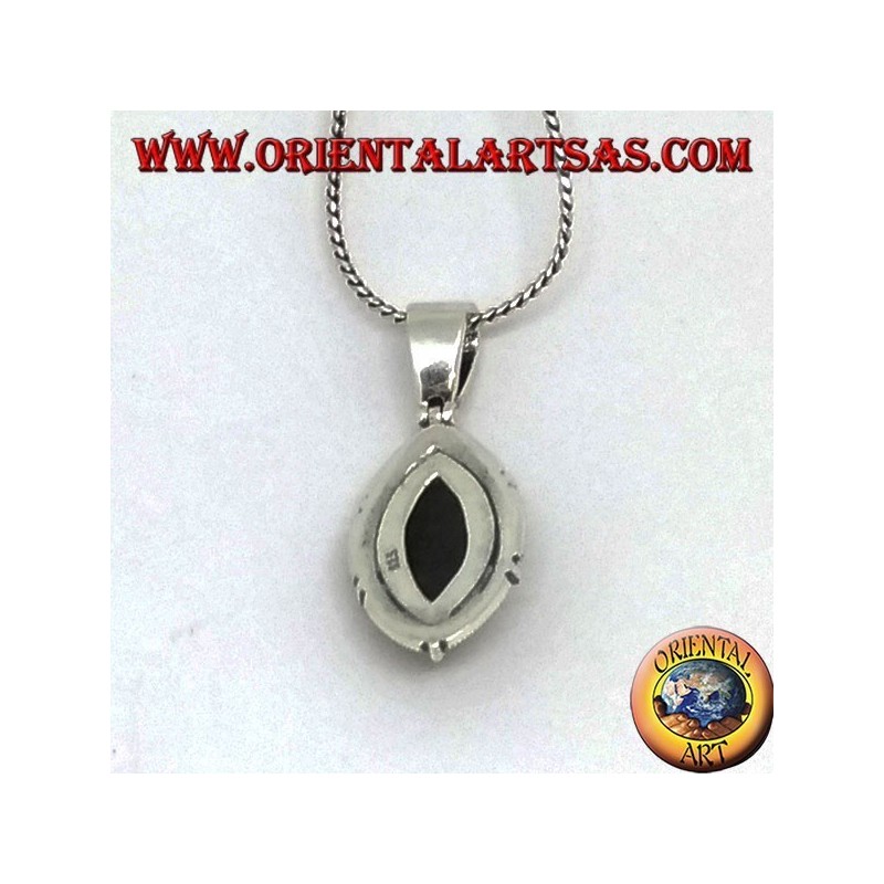 Silberanhänger mit facettiertem ovalem Onyx und Markasit am Rand