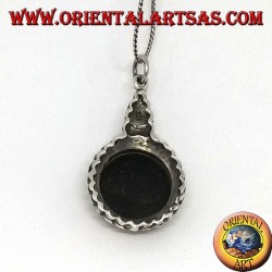 Silver pendant with round onyx and marcasite on the imperial style border