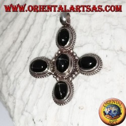 Pendentif en argent avec 5 étoiles noires de forme ovale (Diopside)