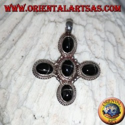 Colgante de plata con 5 estrellas negras de forma ovalada (diópsido)