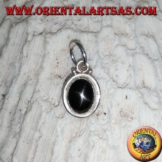 Silberanhänger mit schwarzem Stern (Diopsid) oval und glatter Rand