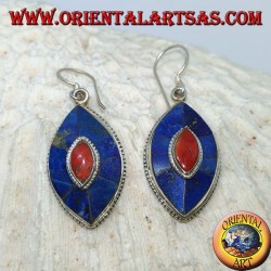 Orecchini in argento con coralli, lapislazzuli