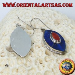 Pendientes ovalados de plata con lapis y coral, modelo típico nepalí