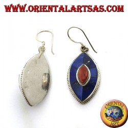 Pendientes ovalados de plata con lapis y coral, modelo típico nepalí