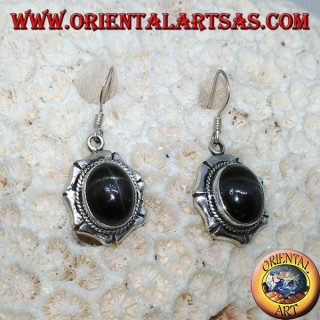 Boucles d'oreilles en argent avec étoile noire ovale Diopside étoilé, fait main